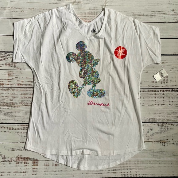 Disney Tops - Disney White Glitter Mickey Mouse Women’s Tee